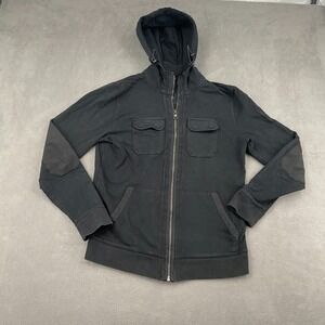 Express Hooded Jacket Unisex Adults Small Black Cotton Elbow Patch Sleeve Zip Up